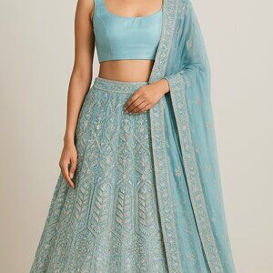Gold and Blue Gota Lehenga Set